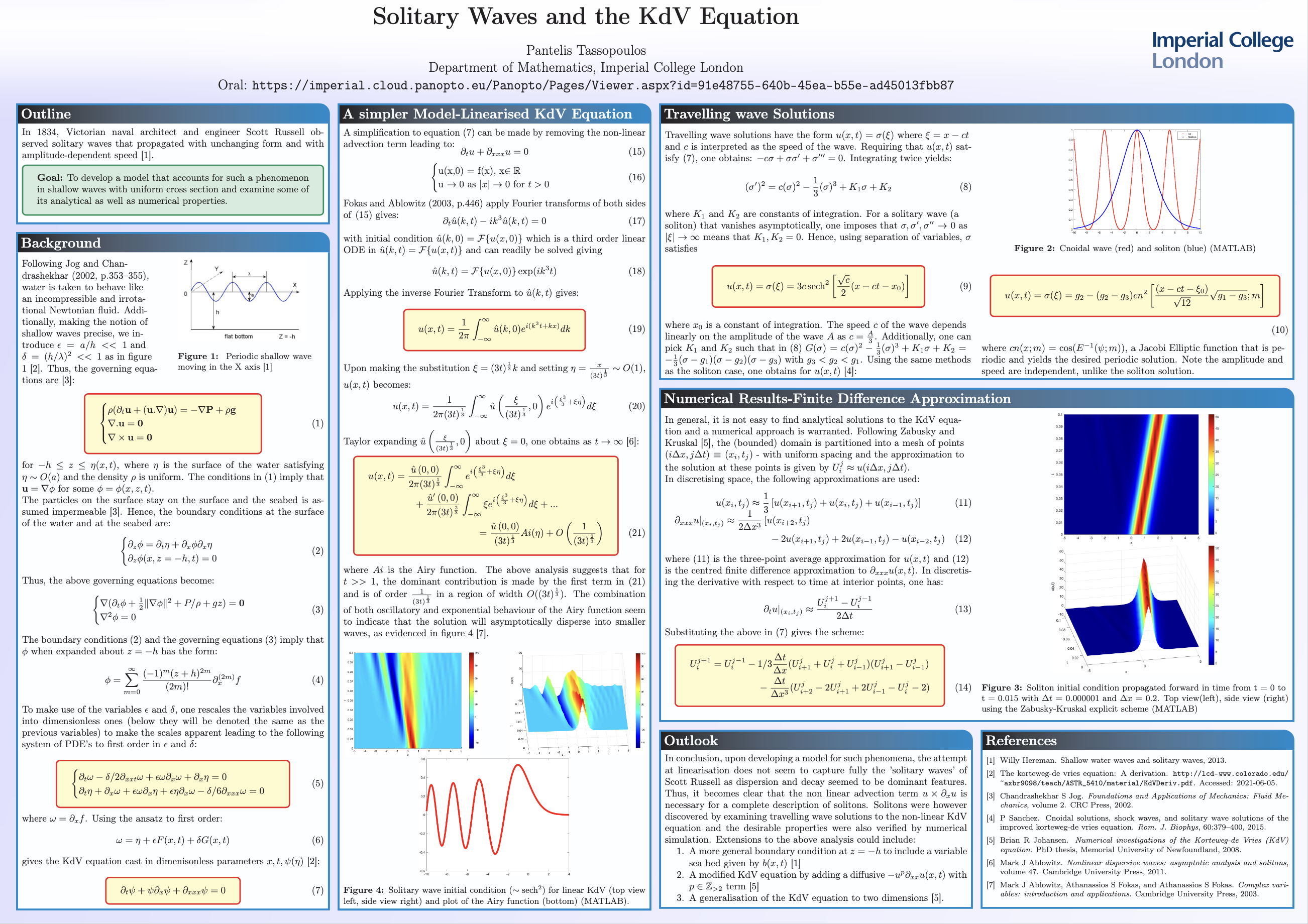 Imperial College First Year Project - Solitary Waves and the KdV Equation (2021)